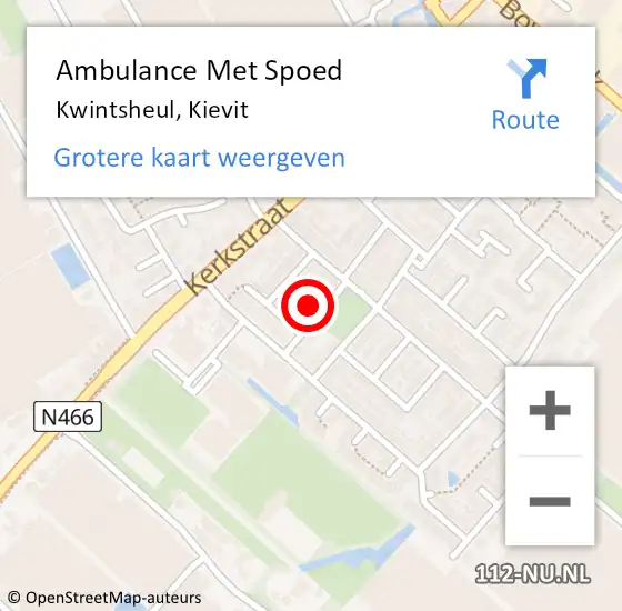 Locatie op kaart van de 112 melding: Ambulance Met Spoed Naar Kwintsheul, Kievit op 18 september 2024 13:42