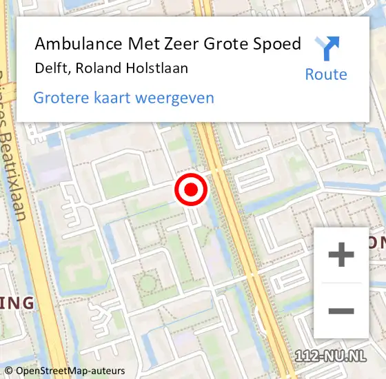 Locatie op kaart van de 112 melding: Ambulance Met Zeer Grote Spoed Naar Delft, Roland Holstlaan op 18 september 2024 13:45