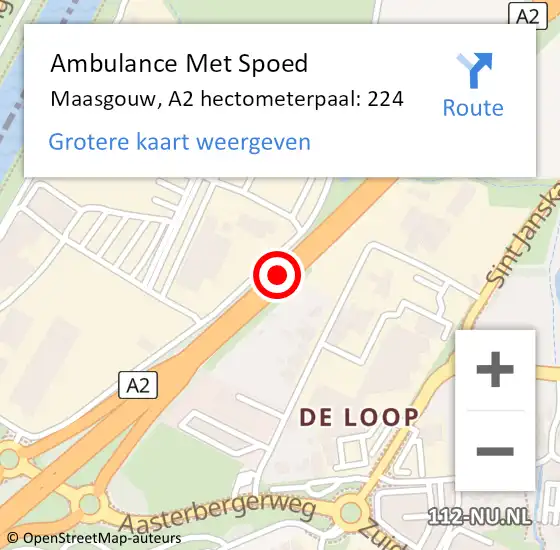 Locatie op kaart van de 112 melding: Ambulance Met Spoed Naar Maasgouw, A2 hectometerpaal: 224 op 18 september 2024 13:55