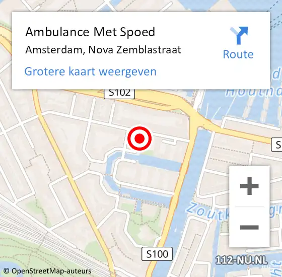 Locatie op kaart van de 112 melding: Ambulance Met Spoed Naar Amsterdam, Nova Zemblastraat op 18 september 2024 14:01