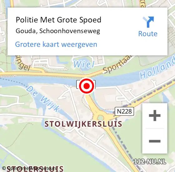 Locatie op kaart van de 112 melding: Politie Met Grote Spoed Naar Gouda, Schoonhovenseweg op 18 september 2024 14:04