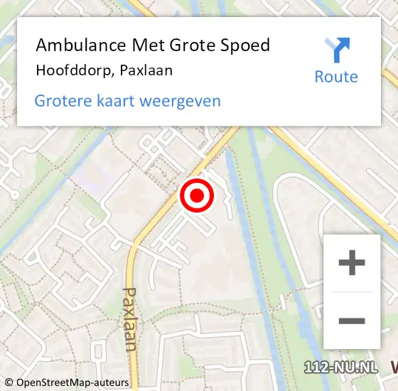 Locatie op kaart van de 112 melding: Ambulance Met Grote Spoed Naar Hoofddorp, Paxlaan op 18 september 2024 14:06