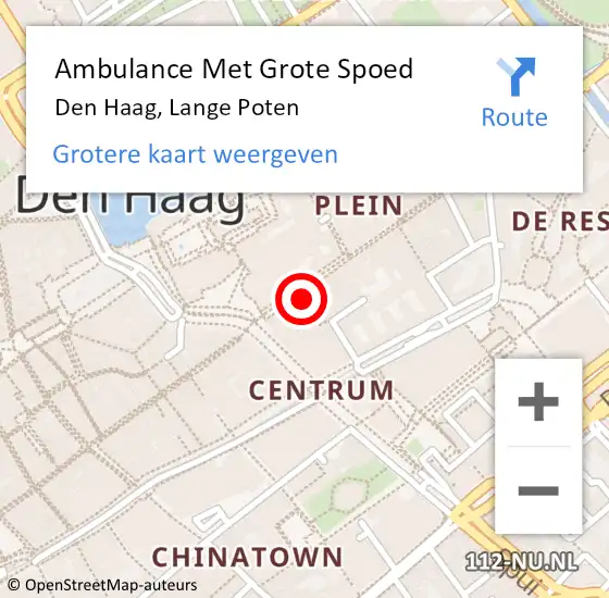 Locatie op kaart van de 112 melding: Ambulance Met Grote Spoed Naar Den Haag, Lange Poten op 18 september 2024 14:08