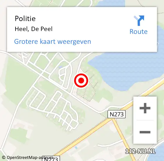 Locatie op kaart van de 112 melding: Politie Heel, De Peel op 18 september 2024 14:09