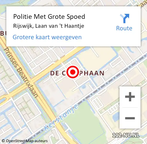 Locatie op kaart van de 112 melding: Politie Met Grote Spoed Naar Rijswijk, Laan van 't Haantje op 18 september 2024 14:15