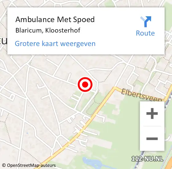Locatie op kaart van de 112 melding: Ambulance Met Spoed Naar Blaricum, Kloosterhof op 20 oktober 2014 14:57