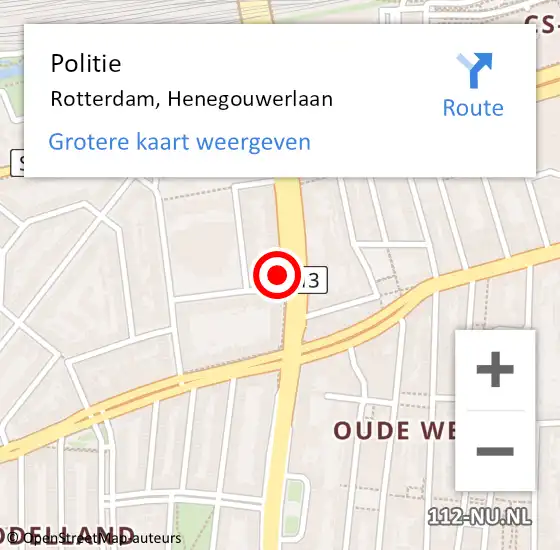 Locatie op kaart van de 112 melding: Politie Rotterdam, Henegouwerlaan op 18 september 2024 14:57