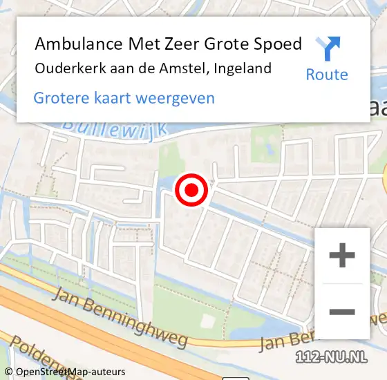 Locatie op kaart van de 112 melding: Ambulance Met Zeer Grote Spoed Naar Ouderkerk aan de Amstel, Ingeland op 18 september 2024 15:05