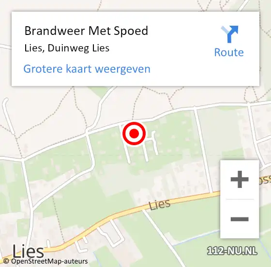 Locatie op kaart van de 112 melding: Brandweer Met Spoed Naar Lies, Duinweg Lies op 18 september 2024 15:17