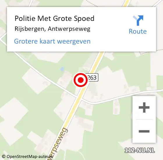 Locatie op kaart van de 112 melding: Politie Met Grote Spoed Naar Rijsbergen, Antwerpseweg op 18 september 2024 15:20