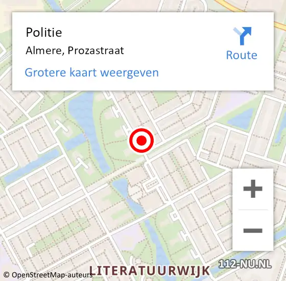 Locatie op kaart van de 112 melding: Politie Almere, Prozastraat op 18 september 2024 15:34