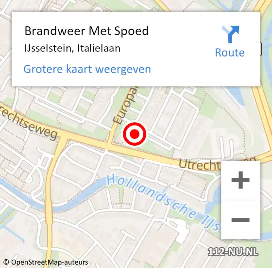 Locatie op kaart van de 112 melding: Brandweer Met Spoed Naar IJsselstein, Italielaan op 18 september 2024 15:38