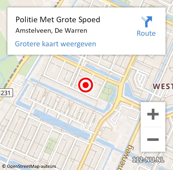 Locatie op kaart van de 112 melding: Politie Met Grote Spoed Naar Amstelveen, De Warren op 18 september 2024 15:58