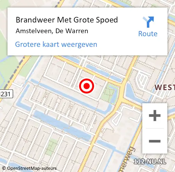 Locatie op kaart van de 112 melding: Brandweer Met Grote Spoed Naar Amstelveen, De Warren op 18 september 2024 15:59