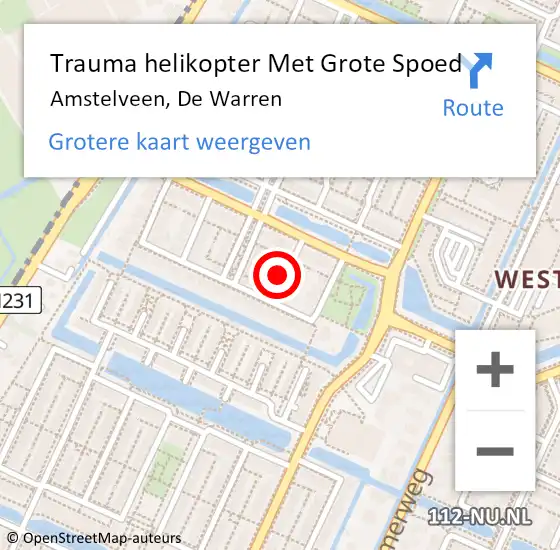 Locatie op kaart van de 112 melding: Trauma helikopter Met Grote Spoed Naar Amstelveen, De Warren op 18 september 2024 16:01