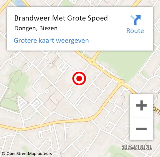 Locatie op kaart van de 112 melding: Brandweer Met Grote Spoed Naar Dongen, Biezen op 18 september 2024 16:10