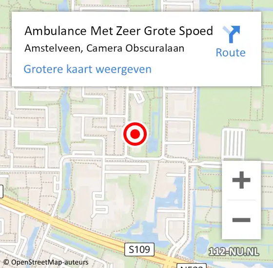 Locatie op kaart van de 112 melding: Ambulance Met Zeer Grote Spoed Naar Amstelveen, Camera Obscuralaan op 18 september 2024 16:17