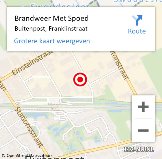 Locatie op kaart van de 112 melding: Brandweer Met Spoed Naar Buitenpost, Franklinstraat op 18 september 2024 16:20