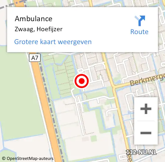 Locatie op kaart van de 112 melding: Ambulance Zwaag, Hoefijzer op 18 september 2024 16:21