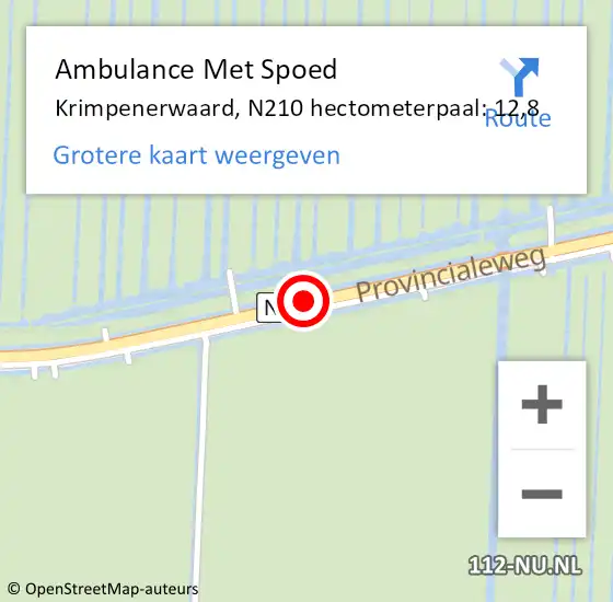 Locatie op kaart van de 112 melding: Ambulance Met Spoed Naar Krimpenerwaard, N210 hectometerpaal: 12,8 op 18 september 2024 16:22