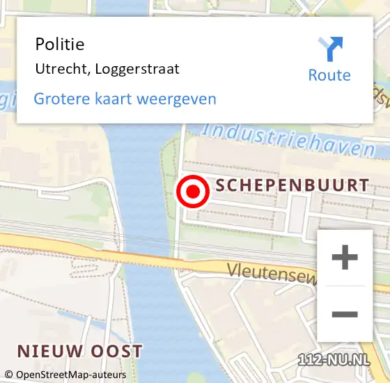 Locatie op kaart van de 112 melding: Politie Utrecht, Loggerstraat op 18 september 2024 16:33