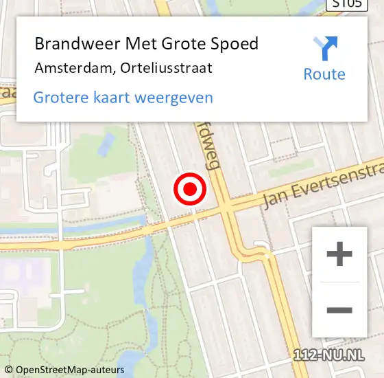 Locatie op kaart van de 112 melding: Brandweer Met Grote Spoed Naar Amsterdam, Orteliusstraat op 18 september 2024 16:39