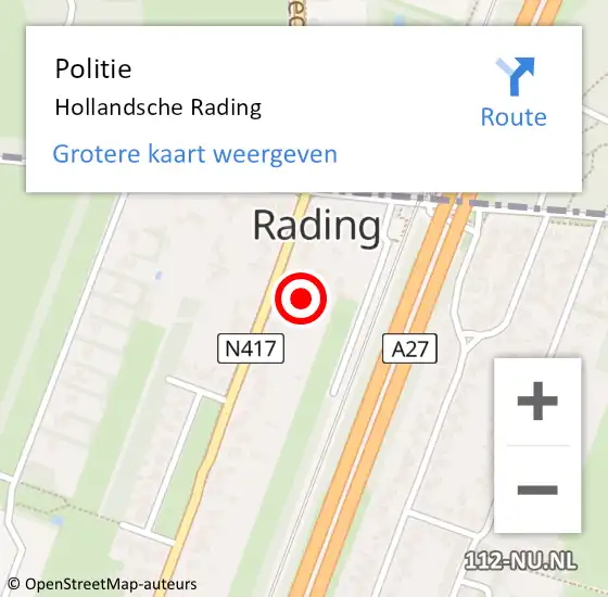 Locatie op kaart van de 112 melding: Politie Hollandsche Rading op 18 september 2024 16:42