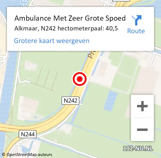 Locatie op kaart van de 112 melding: Ambulance Met Zeer Grote Spoed Naar Alkmaar, N242 hectometerpaal: 40,5 op 18 september 2024 16:43