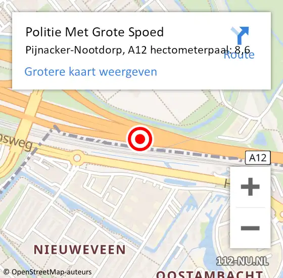 Locatie op kaart van de 112 melding: Politie Met Grote Spoed Naar Pijnacker-Nootdorp, A12 hectometerpaal: 8,6 op 18 september 2024 16:47