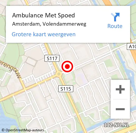 Locatie op kaart van de 112 melding: Ambulance Met Spoed Naar Amsterdam, Volendammerweg op 18 september 2024 16:49