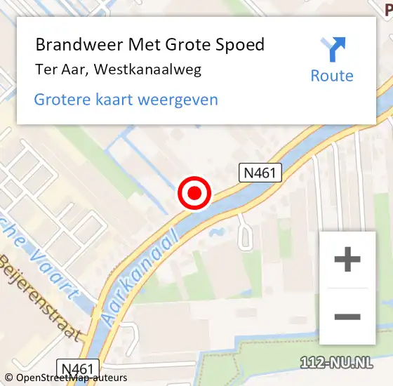 Locatie op kaart van de 112 melding: Brandweer Met Grote Spoed Naar Ter Aar, Westkanaalweg op 18 september 2024 16:50