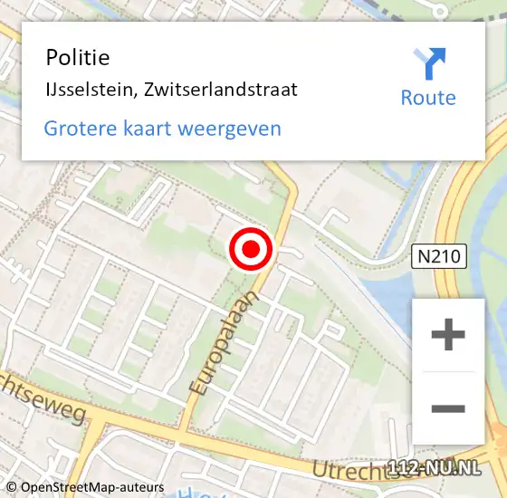 Locatie op kaart van de 112 melding: Politie IJsselstein, Zwitserlandstraat op 18 september 2024 16:56