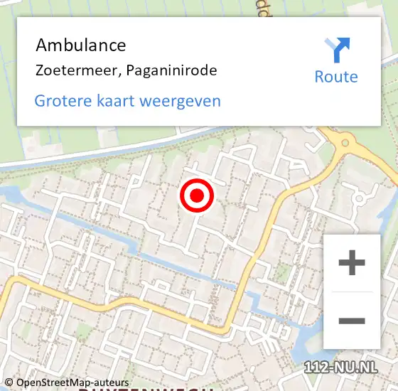 Locatie op kaart van de 112 melding: Ambulance Zoetermeer, Paganinirode op 20 oktober 2014 15:11