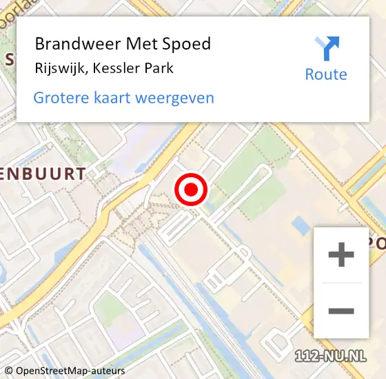 Locatie op kaart van de 112 melding: Brandweer Met Spoed Naar Rijswijk, Kessler Park op 18 september 2024 17:36