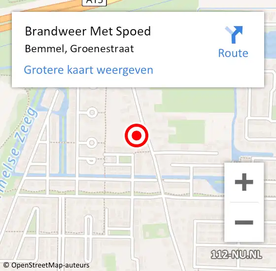 Locatie op kaart van de 112 melding: Brandweer Met Spoed Naar Bemmel, Groenestraat op 18 september 2024 17:37