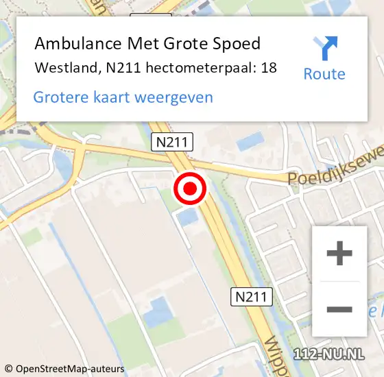 Locatie op kaart van de 112 melding: Ambulance Met Grote Spoed Naar Westland, N211 hectometerpaal: 18 op 18 september 2024 17:41