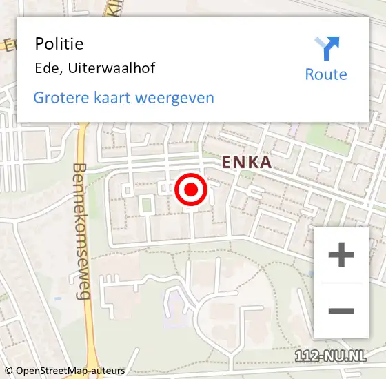 Locatie op kaart van de 112 melding: Politie Ede, Uiterwaalhof op 18 september 2024 17:41