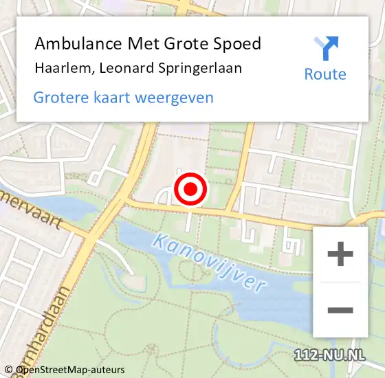 Locatie op kaart van de 112 melding: Ambulance Met Grote Spoed Naar Haarlem, Leonard Springerlaan op 18 september 2024 17:45