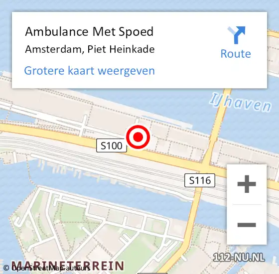 Locatie op kaart van de 112 melding: Ambulance Met Spoed Naar Amsterdam, Piet Heinkade op 18 september 2024 17:53