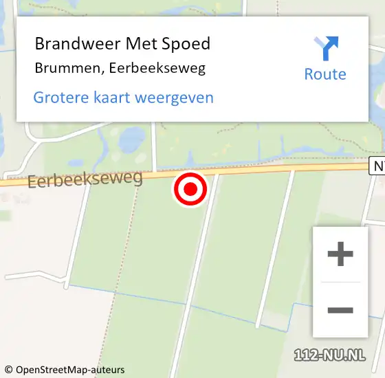 Locatie op kaart van de 112 melding: Brandweer Met Spoed Naar Brummen, Eerbeekseweg op 18 september 2024 18:04