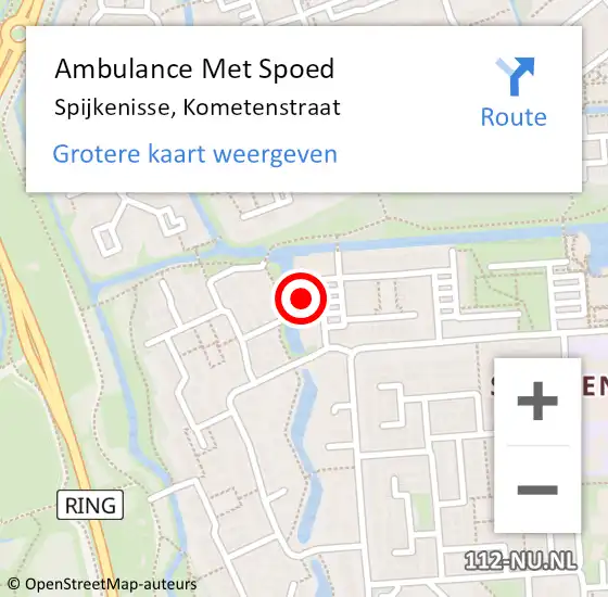 Locatie op kaart van de 112 melding: Ambulance Met Spoed Naar Spijkenisse, Kometenstraat op 18 september 2024 18:10