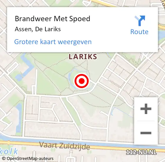 Locatie op kaart van de 112 melding: Brandweer Met Spoed Naar Assen, De Lariks op 18 september 2024 18:15