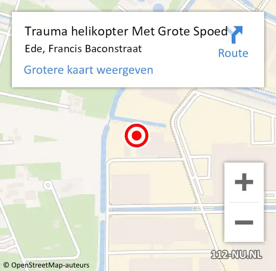 Locatie op kaart van de 112 melding: Trauma helikopter Met Grote Spoed Naar Ede, Francis Baconstraat op 18 september 2024 18:15