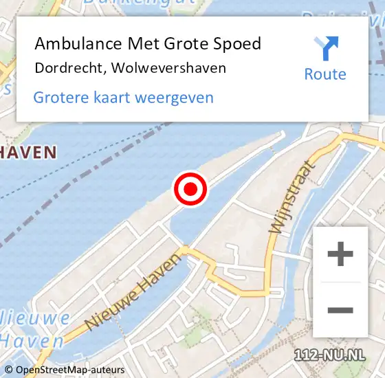 Locatie op kaart van de 112 melding: Ambulance Met Grote Spoed Naar Dordrecht, Wolwevershaven op 18 september 2024 18:26