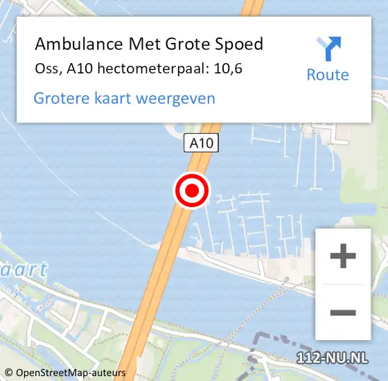 Locatie op kaart van de 112 melding: Ambulance Met Grote Spoed Naar Oss, A10 hectometerpaal: 10,6 op 18 september 2024 18:35