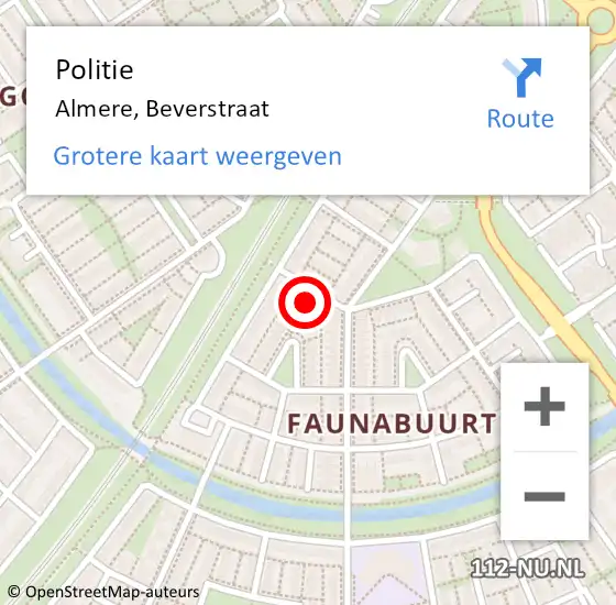 Locatie op kaart van de 112 melding: Politie Almere, Beverstraat op 18 september 2024 18:44