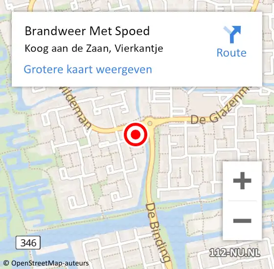 Locatie op kaart van de 112 melding: Brandweer Met Spoed Naar Koog aan de Zaan, Vierkantje op 18 september 2024 18:45