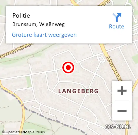 Locatie op kaart van de 112 melding: Politie Brunssum, Wieënweg op 18 september 2024 18:49