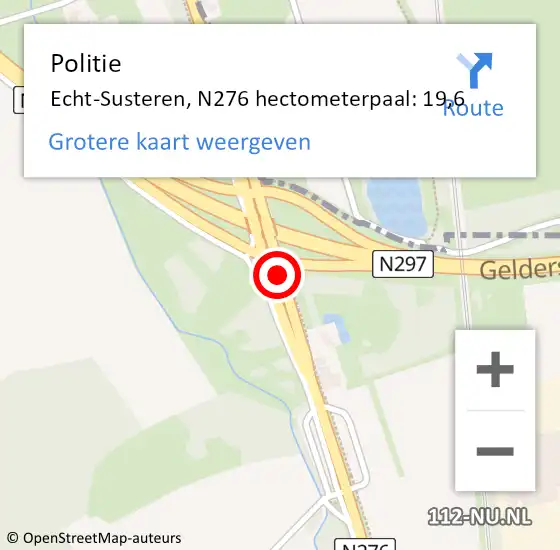 Locatie op kaart van de 112 melding: Politie Echt-Susteren, N276 hectometerpaal: 19,6 op 18 september 2024 18:56