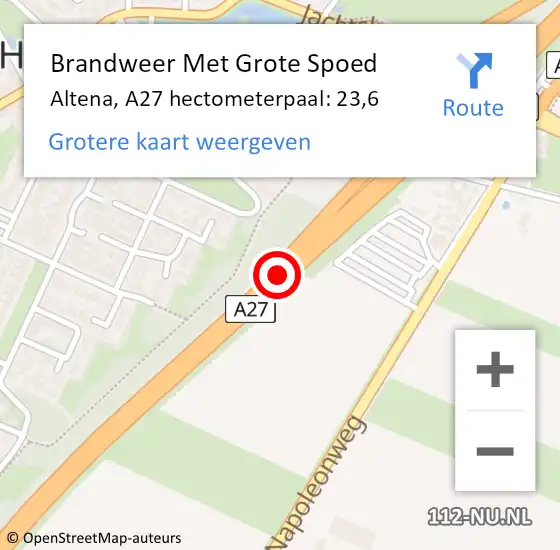 Locatie op kaart van de 112 melding: Brandweer Met Grote Spoed Naar Altena, A27 hectometerpaal: 23,6 op 18 september 2024 18:57